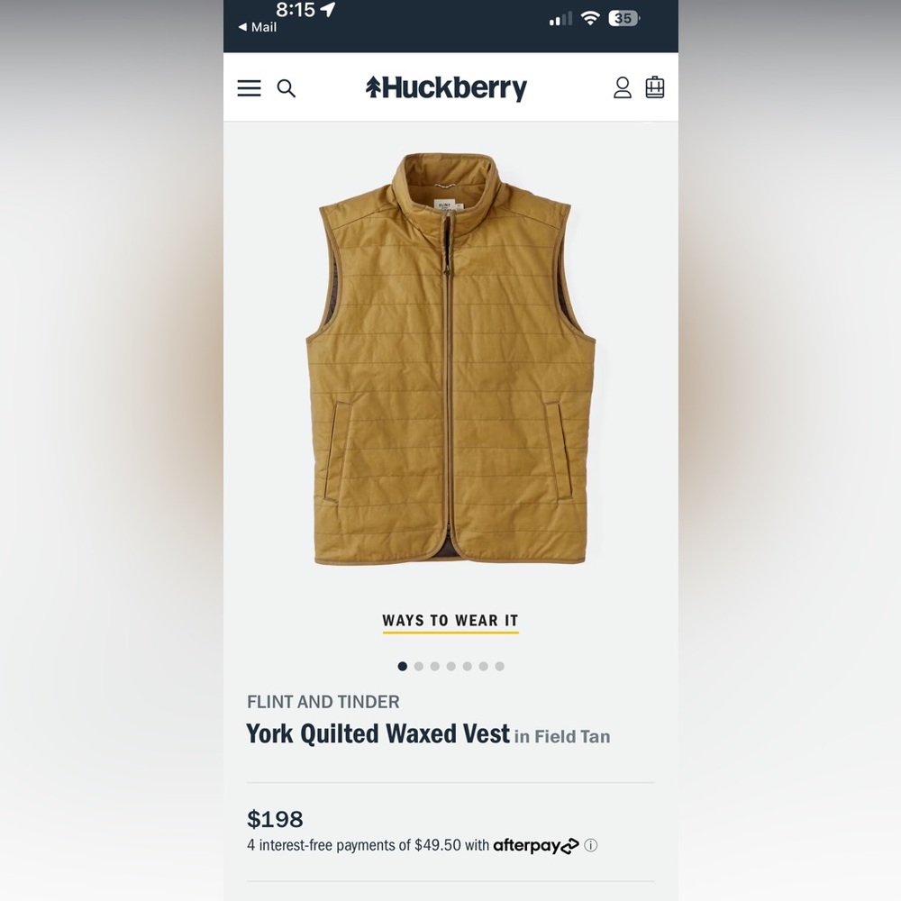 Brand new flint and tinder York quilted waxed vest